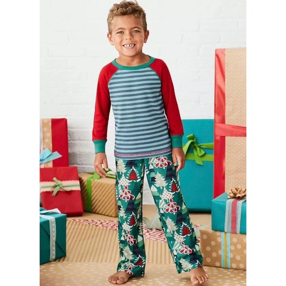 Matilda Jane Other - Matilda Jane Boys Christmas Tree Pajama Set Size 4 Blue Stripe Red Green Holiday